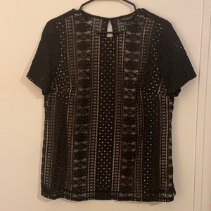 NWT black lace t shirt  with tan slip